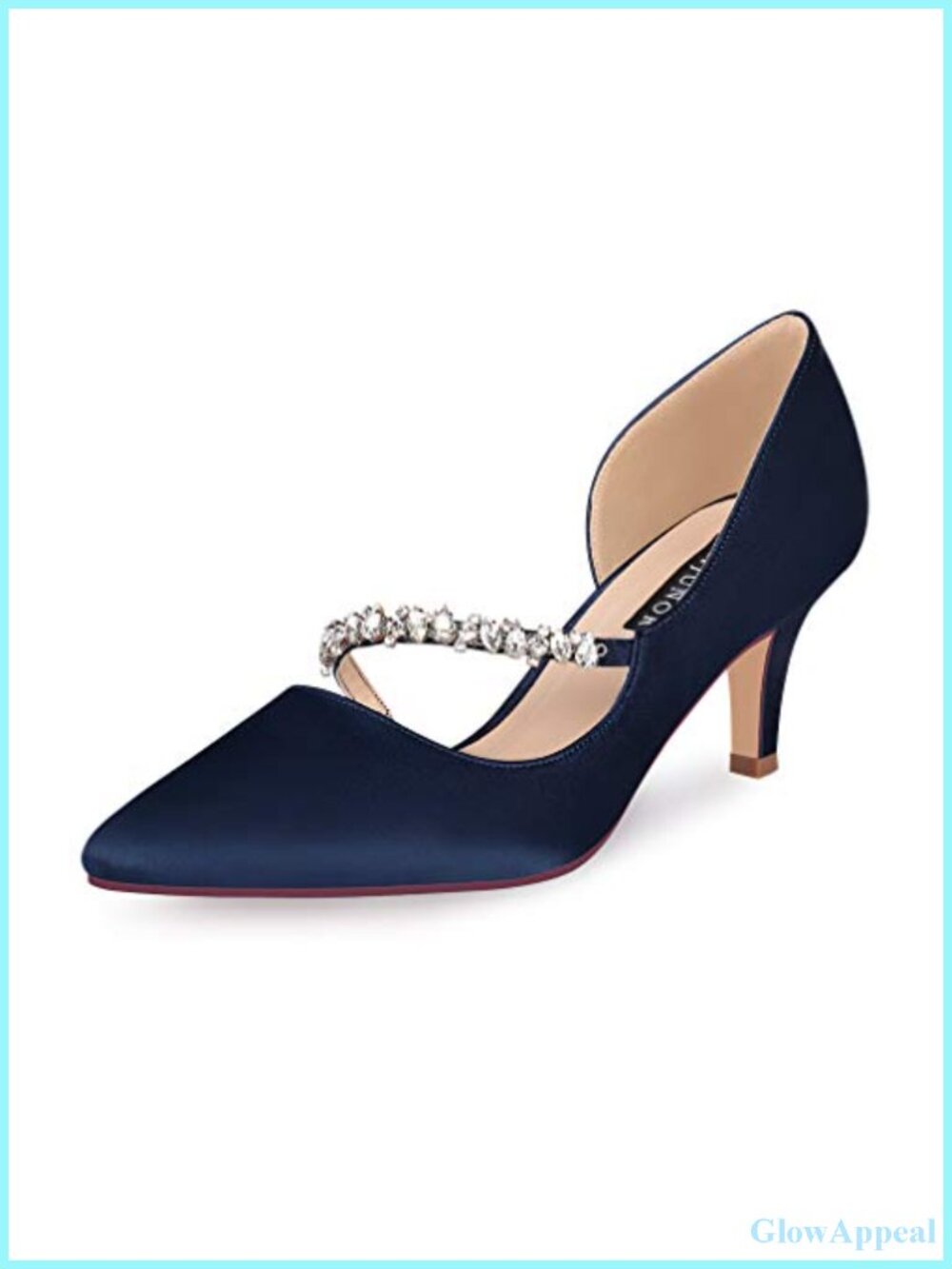 Women's Mid Kitten Heel Pointed Toe D'Orsay Pumps with Rhinestone Strap